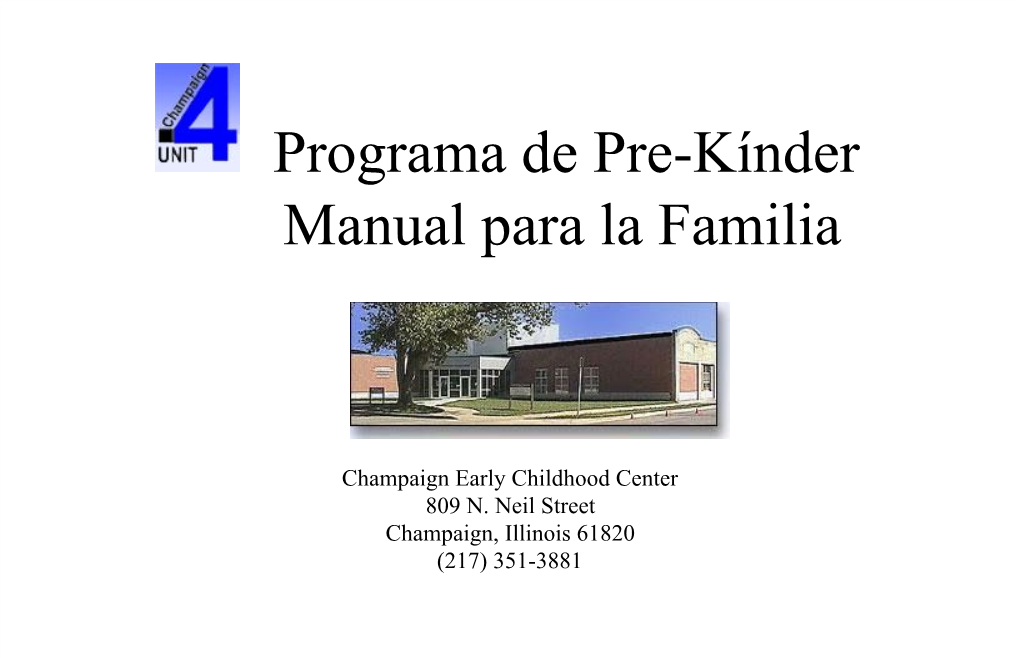 Programa De Pre-Kínder Manual Para La Familia