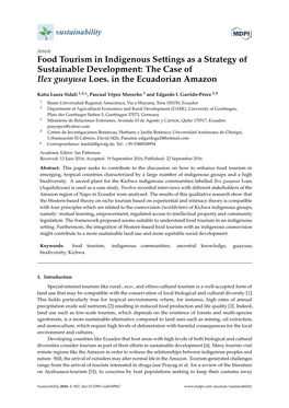 Food Tourism in Indigenous Settings As a Strategy of Sustainable Development: the Case of Ilex Guayusa Loes. in the Ecuadorian Amazon