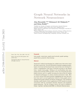 Graph Neural Networks in Network Neuroscience Arxiv:2106.03535V1