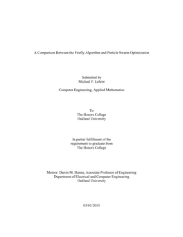 A Comparison Between the Firefly Algorithm and Particle Swarm Optimization