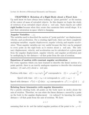 CHAPTER 9: Rotation of a Rigid Body About a Fixed Axis up Until Know