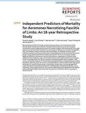 Independent Predictors of Mortality for Aeromonas Necrotizing