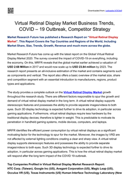 Virtual Retinal Display Market Business Trends, COVID – 19 Outbreak, Competitor Strategy