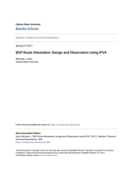 BGP Route Attestation: Design and Observation Using IPV6