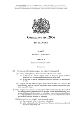 Companies Act 2006, Chapter 10 Is up to Date with All Changes Known to Be in Force on Or Before 19 August 2021