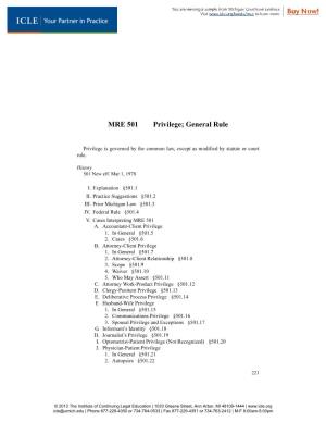 501 MRE 501 Privilege; General Rule