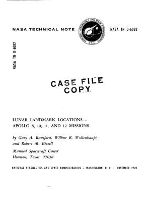 LUNAR LANDMARK LOCATIONS ­ APOLLO 8, 10, 11, and 12 MISSIONS by Gary A