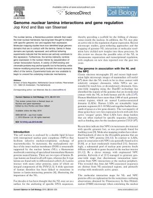Nuclear Lamina Interactions and Gene Regulation Jop Kind and Bas Van Steensel
