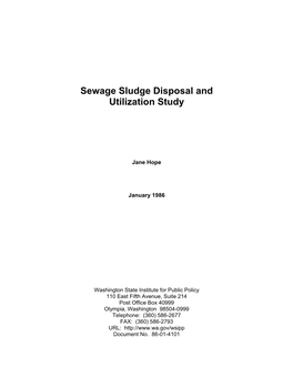 Sewage Sludge Disposal and Utilization Study