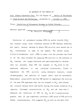 Luis Alberto Sayavedra Soto for the Degree of Doctor of Philosophy in Food Science and Technology Presented on October 3, 1983