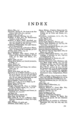 Abbott, Mrs., 197 Abernethy, Thomas P., the South in the New Nation, 1789-1819, Rev., 353~355 Abington, Pa., 127, 131 Abington M