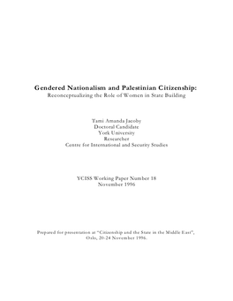 Gendered Nationalism and Palestinian Citizenship: Reconceptualizing the Role of Women in State Building