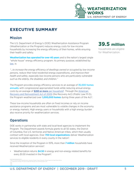 WEATHERIZATION WORKS EXECUTIVE SUMMARY 39.5 Million