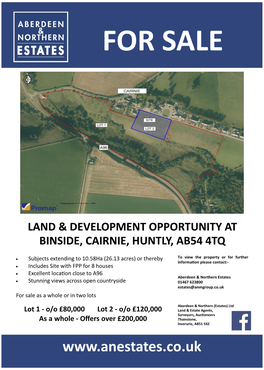 Land & Development Opportunity at Binside, Cairnie, Huntly, Ab54