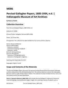 Percival Gallagher Papers, 1885-1934, N.D