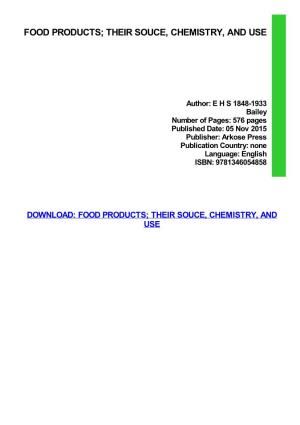 {TEXTBOOK} Food Products; Their Souce, Chemistry, and Use Ebook