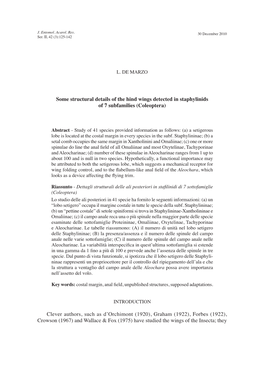 Some Structural Details of the Hind Wings Detected in Staphylinids of 7 Subfamilies (Coleoptera) Clever Authors, Such As