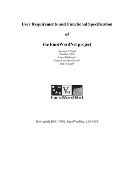 User Requirements and Functional Specification of The