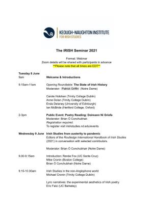 IRISH Seminar 2021 Final Schedule 27