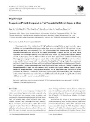Original Paper Comparison of Volatile Compounds in 'Fuji' Apples in The