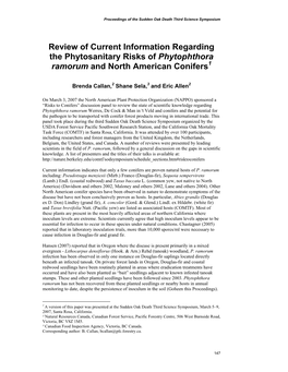 Review of Current Information Regarding the Phytosanitary Risks of Phytophthora Ramorum and North American Conifers1