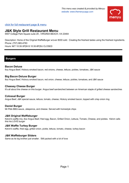 J&K Style Grill Restaurant Menu