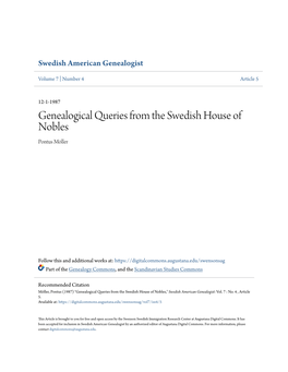 Genealogical Queries from the Swedish House of Nobles Pontus Möller