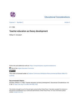 Teacher Education As Theory Development