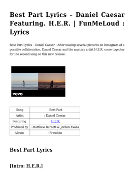 Best Part Lyrics &#8211; Daniel Caesar Featuring. H.E.R