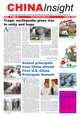 JUNE 2008 Tragic Earthquake Gives Rise to Unity and Hope Devastating Earthquake Which Nese.” This Is Child