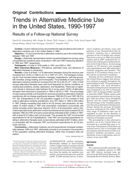 Trends in Alternative Medicine Use in the United States, 1990-1997 Results of a Follow-Up National Survey