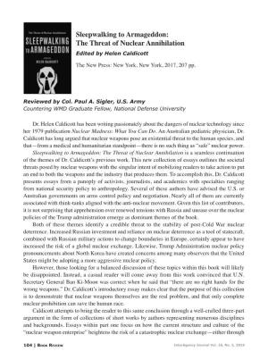 Sleepwalking to Armageddon: the Threat of Nuclear Annihilation Edited by Helen Caldicott
