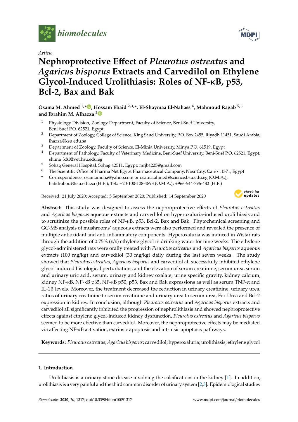 Nephroprotective Effect of Pleurotus Ostreatus and Agaricus Bisporus