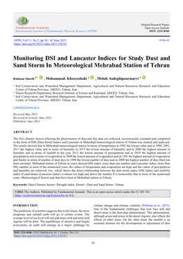 Monitoring DSI and Lancaster Indices for Study Dust and Sand Storm in Meteorological Mehrabad Station of Tehran