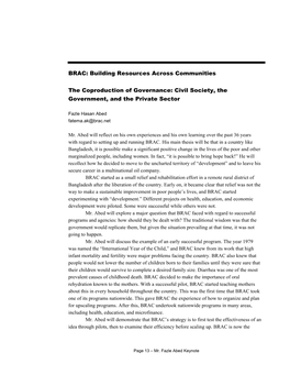 BRAC: Building Resources Across Communities the Coproduction Of