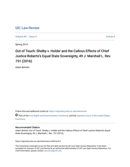 Out of Touch: Shelby V. Holder and the Callous Effects of Chief Justice Roberts’S Equal State Sovereignty, 49 J