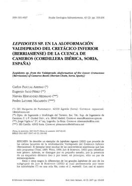 LEPIDOTES SP. EN LA ALOFORMACION VALDEPRADO DEL Cretacico INFERIOR (BERRIASIENSE) DE (A-CUENCA DE CAMEROS (CORDILLERA IBERICA, SORIA, ESPANA) Jlepidotes Sp