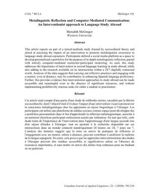 Metalinguistic Reflection and Computer-Mediated Communication: an Interventionist Approach to Language Study Abroad