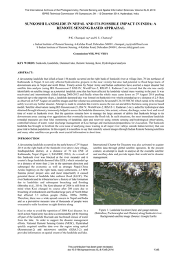 Sunkoshi Landslide in Nepal and Its Possible Impact in India: a Remote Sensing Based Appraisal