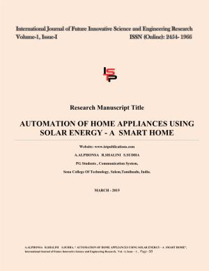 Automation of Home Appliances Using Solar Energy - a Smart Home
