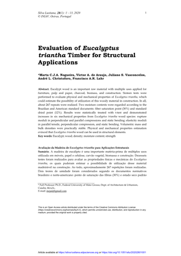 Evaluation of Eucalyptus Triantha Timber for Structural Applications
