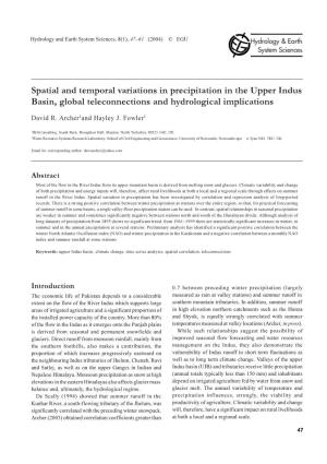 Spatial and Temporal Variations in Precipitation in the Upper Indus Basin, Global Teleconnections and Hydrological Implications