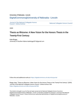 Thesis As Rhizome: a New Vision for the Honors Thesis in the Twenty-First Century