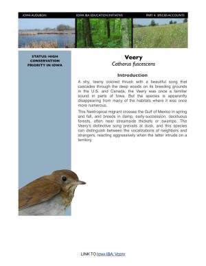 Veery CONSERVATION PRIORITY in IOWA Catharus Fuscescens