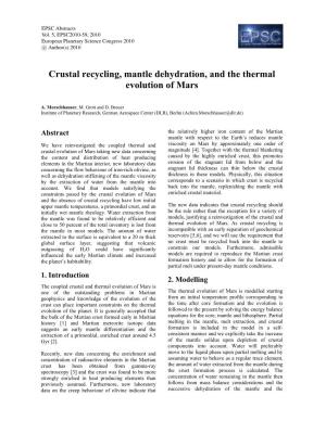 Crustal Recycling, Mantle Dehydration, and the Thermal Evolution of Mars