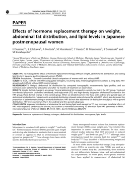 PAPER Effects of Hormone Replacement Therapy on Weight, Abdominal Fat Distribution, and Lipid Levels in Japanese Postmenopausal Women