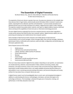 The Essentials of Digital Forensics by Sharon Nelson, Esq., John W
