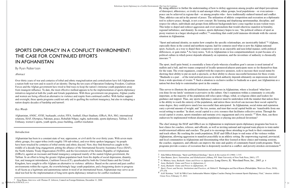 Sports Diplomacy in a Conflict Environment: The