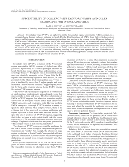 Susceptibility of Ochlerotatus Taeniorhynchus and Culex Nigripalpus for Everglades Virus