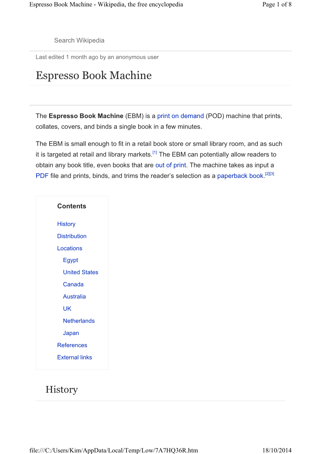 Espresso Book Machine - Wikipedia, the Free Encyclopedia Page 1 of 8